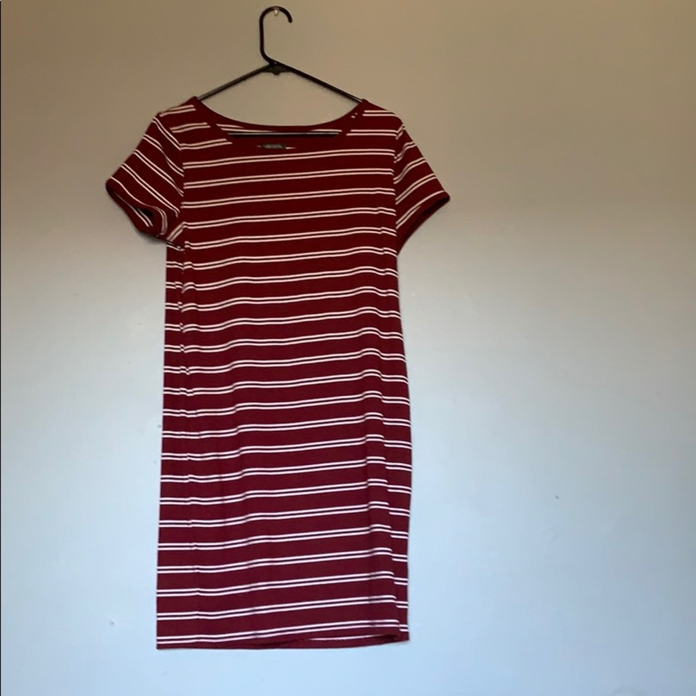 Maroon and white striped dress